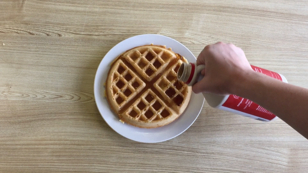 How to serve a waffle with maple syrup. 