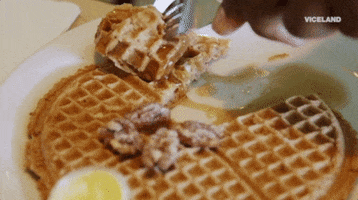 fork cutting a waffle.